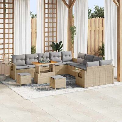 vidaXL Gartensofa-set mit Kissen mit Speicher 13 pcs Beige Poly-Rattan - Beige vidaXL Gartensofa-set mit Kissen mit Speicher 13 pcs Beige Poly-Rattan - Beige