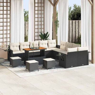 vidaXL Gartensofa-set mit Kissen 14 pcs Schwarz Poly-Rattan - Schwarz vidaXL Gartensofa-set mit Kissen 14 pcs Schwarz Poly-Rattan - Schwarz