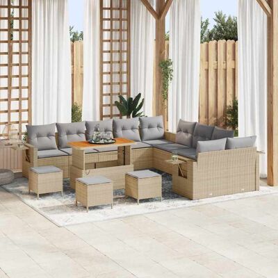 vidaXL Gartensofa-set mit Kissen mit Speicher 14 pcs Beige Poly-Rattan - Beige vidaXL Gartensofa-set mit Kissen mit Speicher 14 pcs Beige Poly-Rattan - Beige