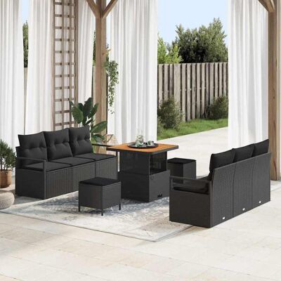 vidaXL Garten-Sofa-Set mit Speicher 9 pcs Schwarz Poly Rattan - Schwarz vidaXL Garten-Sofa-Set mit Speicher 9 pcs Schwarz Poly Rattan - Schwarz