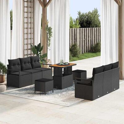 vidaXL Garten-Sofa-Set mit Speicher 9 pcs Schwarz Poly Rattan - Schwarz vidaXL Garten-Sofa-Set mit Speicher 9 pcs Schwarz Poly Rattan - Schwarz