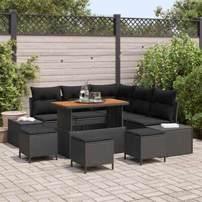 vidaXL Gartensofa-set mit Kissen 9 pcs Schwarz Poly Rattan - Schwarz vidaXL Gartensofa-set mit Kissen 9 pcs Schwarz Poly Rattan - Schwarz