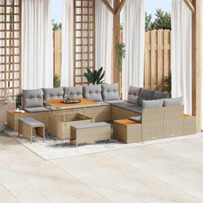 vidaXL Gartensofa-set mit Kissen mit Speicher 13 pcs Beige Poly Rattan - Beige vidaXL Gartensofa-set mit Kissen mit Speicher 13 pcs Beige Poly Rattan - Beige