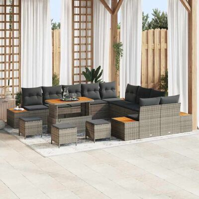 vidaXL Gartensofa-set mit Kissen mit Speicher 14 pcs Grau Poly Rattan - Grau vidaXL Gartensofa-set mit Kissen mit Speicher 14 pcs Grau Poly Rattan - Grau
