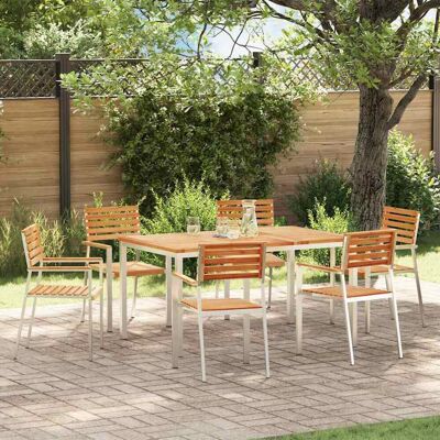 vidaXL Garten Essgruppe 7 pcs Massives Teakholz und Edelstahl - Braun vidaXL Garten Essgruppe 7 pcs Massives Teakholz und Edelstahl - Braun