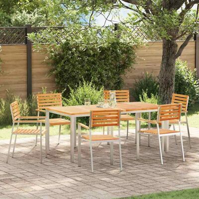 vidaXL Garten Essgruppe 7 pcs Massives Teakholz und Edelstahl - Braun vidaXL Garten Essgruppe 7 pcs Massives Teakholz und Edelstahl - Braun