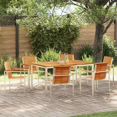 vidaXL Garten Essgruppe 7 pcs Massives Teakholz und Edelstahl - Braun vidaXL Garten Essgruppe 7 pcs Massives Teakholz und Edelstahl - Braun