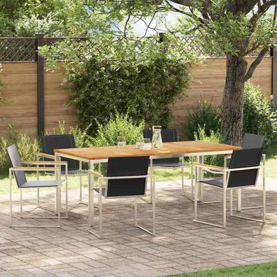 vidaXL Garten Essgruppe 7 pcs Massives Teakholz und Edelstahl - Braun vidaXL Garten Essgruppe 7 pcs Massives Teakholz und Edelstahl - Braun
