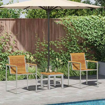 vidaXL Sonnenliege 3 pcs Braun Massives Akazienholz und Edelstahl - Braun vidaXL Sonnenliege 3 pcs Braun Massives Akazienholz und Edelstahl - Braun