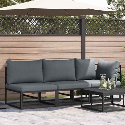 vidaXL Gartenmöbel mit Kissen 3 Stück Schwarz und Anthrazit Metall - Schwarz vidaXL Gartenmöbel mit Kissen 3 Stück Schwarz und Anthrazit Metall - Schwarz