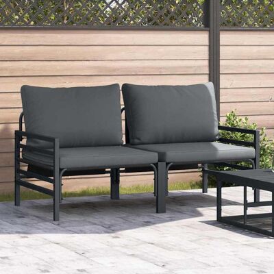 vidaXL Gartenmöbel mit Kissen 2 Stück Anthrazit 80 x 80 x 71 cm Stahl - Anthrazit vidaXL Gartenmöbel mit Kissen 2 Stück Anthrazit 80 x 80 x 71 cm Stahl - Anthrazit