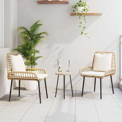 vidaXL Garten Essgruppe 3 pcs Braun und Creme Poly-Rattan - Braun vidaXL Garten Essgruppe 3 pcs Braun und Creme Poly-Rattan - Braun