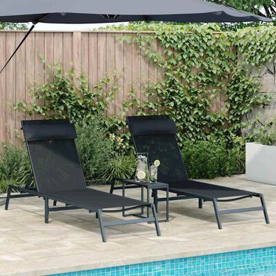 vidaXL Sonnenliegen 2-Person 3 pcs Schwarz und Anthrazit Stahl - Schwarz vidaXL Sonnenliegen 2-Person 3 pcs Schwarz und Anthrazit Stahl - Schwarz