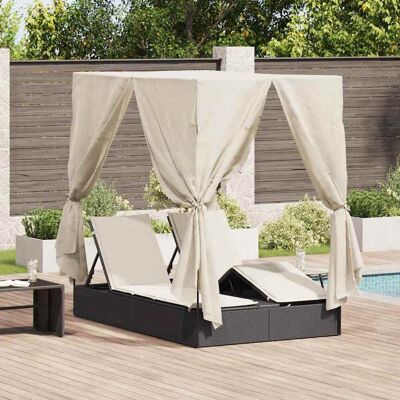 vidaXL Doppelte Sonnenliege Warmes Weiß 205 x 129 x 200 cm Poly-Rattan - Schwarz vidaXL Doppelte Sonnenliege Warmes Weiß 205 x 129 x 200 cm Poly-Rattan - Schwarz