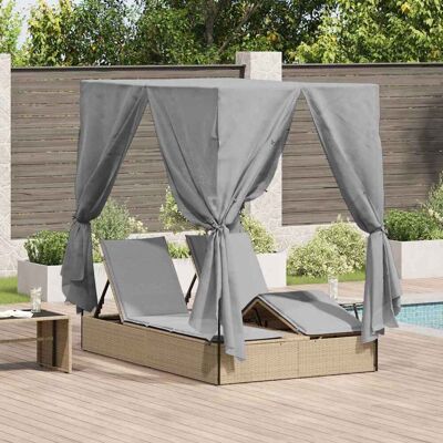 vidaXL Doppelte Sonnenliege Grau 205 x 129 x 200 cm Poly-Rattan - Beige vidaXL Doppelte Sonnenliege Grau 205 x 129 x 200 cm Poly-Rattan - Beige