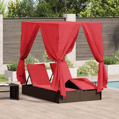 vidaXL Doppelte Sonnenliege Rot 205 x 129 x 200 cm Poly-Rattan - Braun vidaXL Doppelte Sonnenliege Rot 205 x 129 x 200 cm Poly-Rattan - Braun