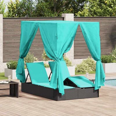 vidaXL Doppelte Sonnenliege Türkis 205 x 129 x 200 cm Poly-Rattan - Schwarz vidaXL Doppelte Sonnenliege Türkis 205 x 129 x 200 cm Poly-Rattan - Schwarz