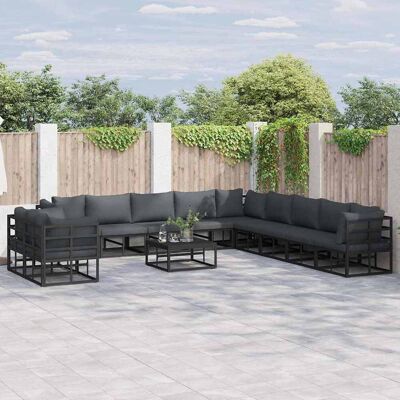 vidaXL Gartensofa-set mit Kissen 11 pcs Schwarz Aluminium - Schwarz vidaXL Gartensofa-set mit Kissen 11 pcs Schwarz Aluminium - Schwarz