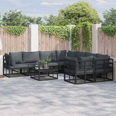 vidaXL Gartensofa-set mit Kissen 8 pcs Schwarz Stahl - Schwarz vidaXL Gartensofa-set mit Kissen 8 pcs Schwarz Stahl - Schwarz