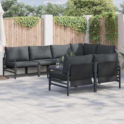 vidaXL Gartensofa-set mit Kissen 7 pcs Schwarz Stahl - Anthrazit vidaXL Gartensofa-set mit Kissen 7 pcs Schwarz Stahl - Anthrazit