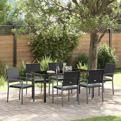 vidaXL Garten Essgruppe 7 pcs Schwarz und Hellgrau PE-Rattan - Schwarz vidaXL Garten Essgruppe 7 pcs Schwarz und Hellgrau PE-Rattan - Schwarz