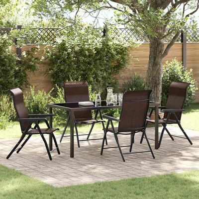 vidaXL Garten Essgruppe 5 pcs Braun Pulverbeschichteter Stahl - Braun vidaXL Garten Essgruppe 5 pcs Braun Pulverbeschichteter Stahl - Braun