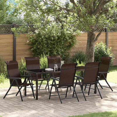 vidaXL Garten Essgruppe 7 pcs Braun Pulverbeschichteter Stahl - Braun vidaXL Garten Essgruppe 7 pcs Braun Pulverbeschichteter Stahl - Braun