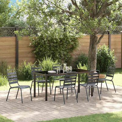 vidaXL Garten Essgruppe 7 pcs Anthrazit Pulverbeschichteter Stahl - Grau vidaXL Garten Essgruppe 7 pcs Anthrazit Pulverbeschichteter Stahl - Grau