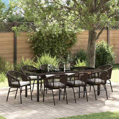 vidaXL Garten Essgruppe 9 pcs Braun Pulverbeschichteter Stahl - Braun vidaXL Garten Essgruppe 9 pcs Braun Pulverbeschichteter Stahl - Braun