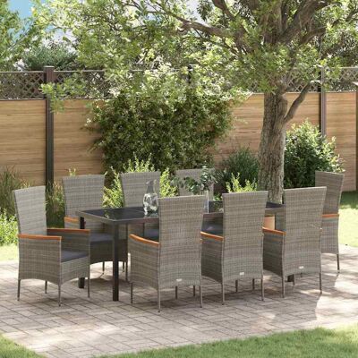 vidaXL Garten Essgruppe 9 pcs Grau Pulverbeschichteter Stahl - Grau vidaXL Garten Essgruppe 9 pcs Grau Pulverbeschichteter Stahl - Grau
