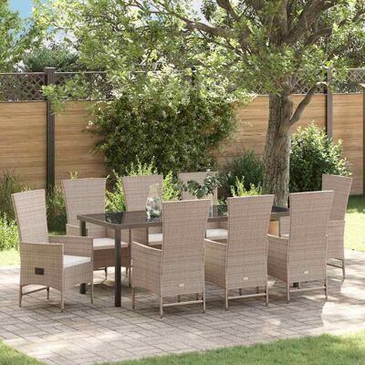 vidaXL Garten Essgruppe mit Kissen 9 pcs Beige Poly-Rattan - Beige vidaXL Garten Essgruppe mit Kissen 9 pcs Beige Poly-Rattan - Beige