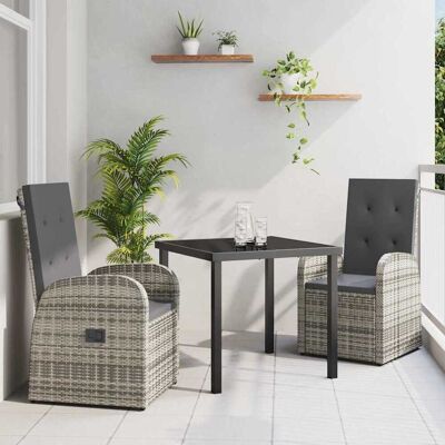 vidaXL Garten Essgruppe mit Kissen 3 pcs Grau Poly-Rattan - Grau vidaXL Garten Essgruppe mit Kissen 3 pcs Grau Poly-Rattan - Grau