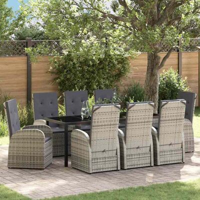 vidaXL Garten Essgruppe mit Kissen 9 pcs Grau Poly-Rattan - Grau vidaXL Garten Essgruppe mit Kissen 9 pcs Grau Poly-Rattan - Grau