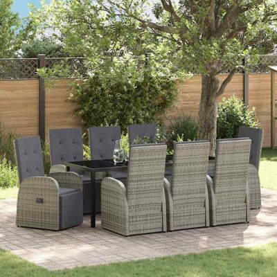 vidaXL Garten Essgruppe mit Kissen 9 pcs Grau Poly-Rattan - Grau vidaXL Garten Essgruppe mit Kissen 9 pcs Grau Poly-Rattan - Grau