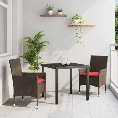 vidaXL Tisch- und Stuhlset mit Kissen 3 pcs Braun PE-Rattan - Braun vidaXL Tisch- und Stuhlset mit Kissen 3 pcs Braun PE-Rattan - Braun
