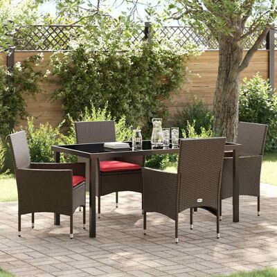 vidaXL Tisch- und Stuhlset mit Kissen 5 pcs Braun PE-Rattan - Braun vidaXL Tisch- und Stuhlset mit Kissen 5 pcs Braun PE-Rattan - Braun