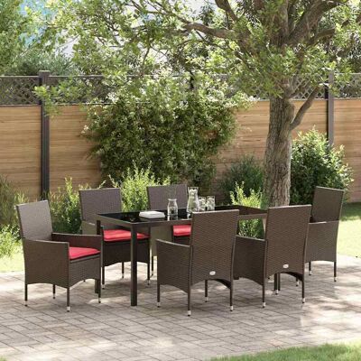 vidaXL Tisch- und Stuhlset mit Kissen 7 pcs Braun PE-Rattan - Braun vidaXL Tisch- und Stuhlset mit Kissen 7 pcs Braun PE-Rattan - Braun