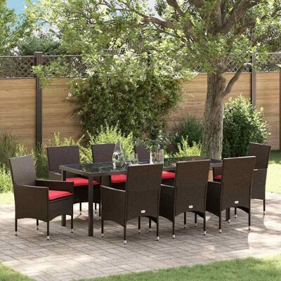 vidaXL Tisch- und Stuhlset mit Kissen 9 pcs Braun PE-Rattan - Braun vidaXL Tisch- und Stuhlset mit Kissen 9 pcs Braun PE-Rattan - Braun