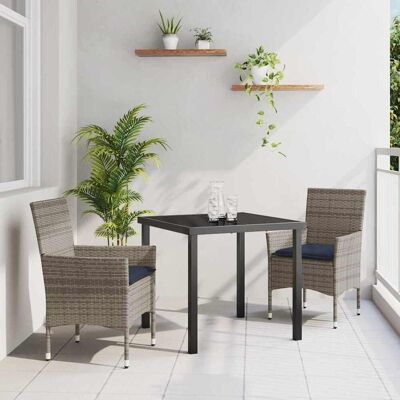 vidaXL Tisch- und Stuhlset mit Kissen 3 pcs Grau PE-Rattan - Grau vidaXL Tisch- und Stuhlset mit Kissen 3 pcs Grau PE-Rattan - Grau