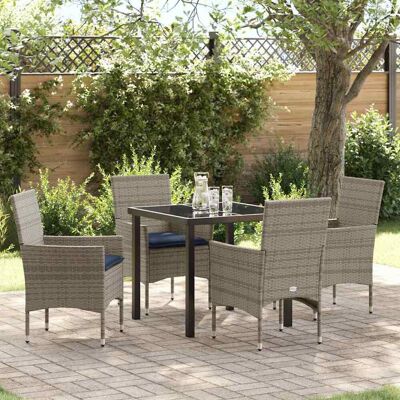 vidaXL Tisch- und Stuhlset mit Kissen 5 pcs Grau PE-Rattan - Grau vidaXL Tisch- und Stuhlset mit Kissen 5 pcs Grau PE-Rattan - Grau