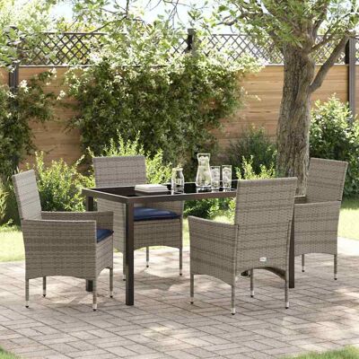 vidaXL Tisch- und Stuhlset mit Kissen 5 pcs Grau PE-Rattan - Grau vidaXL Tisch- und Stuhlset mit Kissen 5 pcs Grau PE-Rattan - Grau