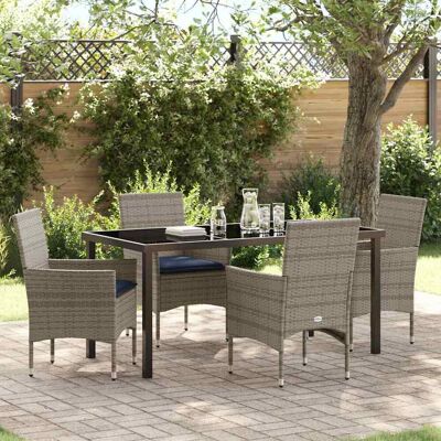 vidaXL Tisch- und Stuhlset mit Kissen 5 pcs Grau PE-Rattan - Grau vidaXL Tisch- und Stuhlset mit Kissen 5 pcs Grau PE-Rattan - Grau