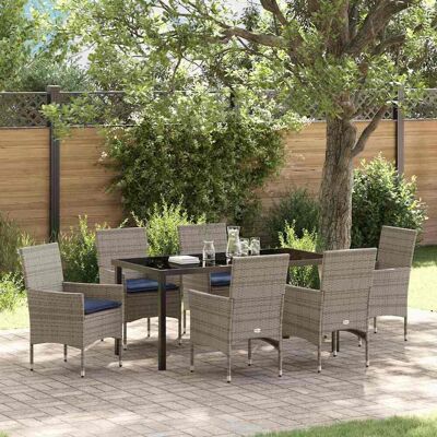 vidaXL Tisch- und Stuhlset mit Kissen 7 pcs Grau PE-Rattan - Grau vidaXL Tisch- und Stuhlset mit Kissen 7 pcs Grau PE-Rattan - Grau