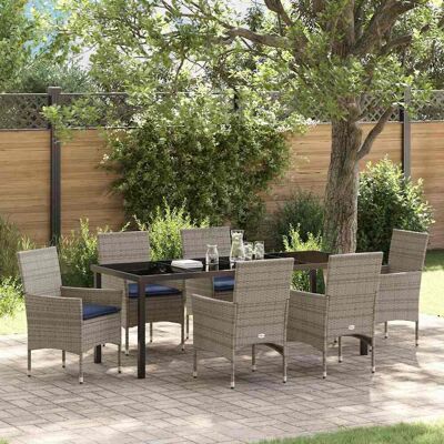 vidaXL Tisch- und Stuhlset mit Kissen 7 pcs Grau PE-Rattan - Grau vidaXL Tisch- und Stuhlset mit Kissen 7 pcs Grau PE-Rattan - Grau
