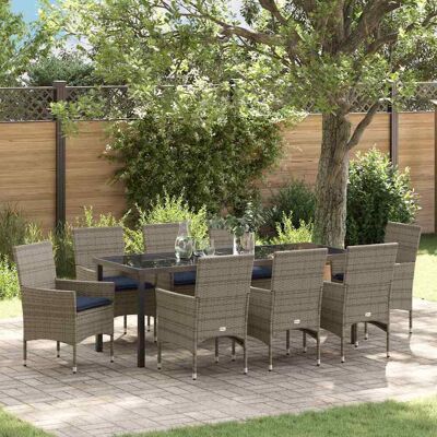 vidaXL Tisch- und Stuhlset mit Kissen 9 pcs Grau PE-Rattan - Grau vidaXL Tisch- und Stuhlset mit Kissen 9 pcs Grau PE-Rattan - Grau