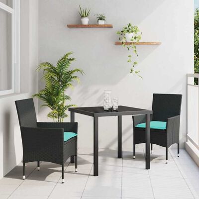 vidaXL Tisch- und Stuhlset mit Kissen 3 pcs Schwarz PE-Rattan - Schwarz vidaXL Tisch- und Stuhlset mit Kissen 3 pcs Schwarz PE-Rattan - Schwarz