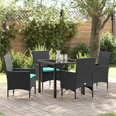 vidaXL Tisch- und Stuhlset mit Kissen 5 pcs Schwarz PE-Rattan - Schwarz vidaXL Tisch- und Stuhlset mit Kissen 5 pcs Schwarz PE-Rattan - Schwarz