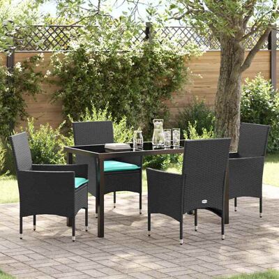 vidaXL Tisch- und Stuhlset mit Kissen 5 pcs Schwarz PE-Rattan - Schwarz vidaXL Tisch- und Stuhlset mit Kissen 5 pcs Schwarz PE-Rattan - Schwarz
