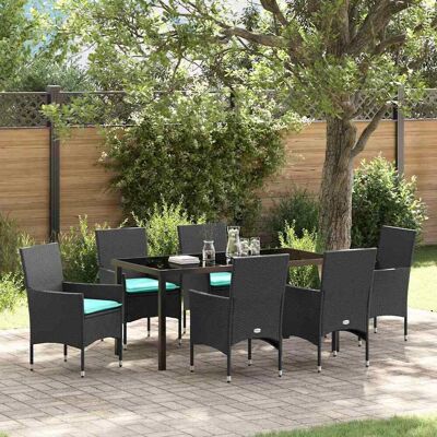 vidaXL Tisch- und Stuhlset mit Kissen 7 pcs Schwarz PE-Rattan - Schwarz vidaXL Tisch- und Stuhlset mit Kissen 7 pcs Schwarz PE-Rattan - Schwarz