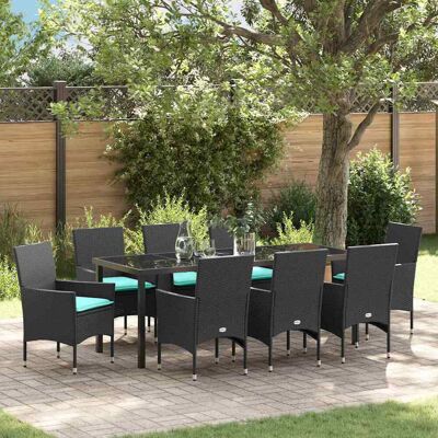 vidaXL Tisch- und Stuhlset mit Kissen 9 pcs Schwarz PE-Rattan - Schwarz vidaXL Tisch- und Stuhlset mit Kissen 9 pcs Schwarz PE-Rattan - Schwarz